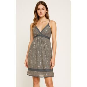 Y2K Miilla Silk Sequin Babydolll Lace Trim Mini Dress M NWT Party Boho Glam